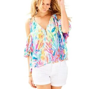 Lilly Pulitzer Bellamie Multicolor Sparking Sands Cold Shoulder  Women's Top M